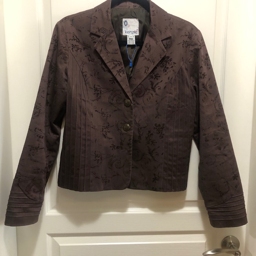 Kenzie brown cotton jacket velour swirl pleats size 10